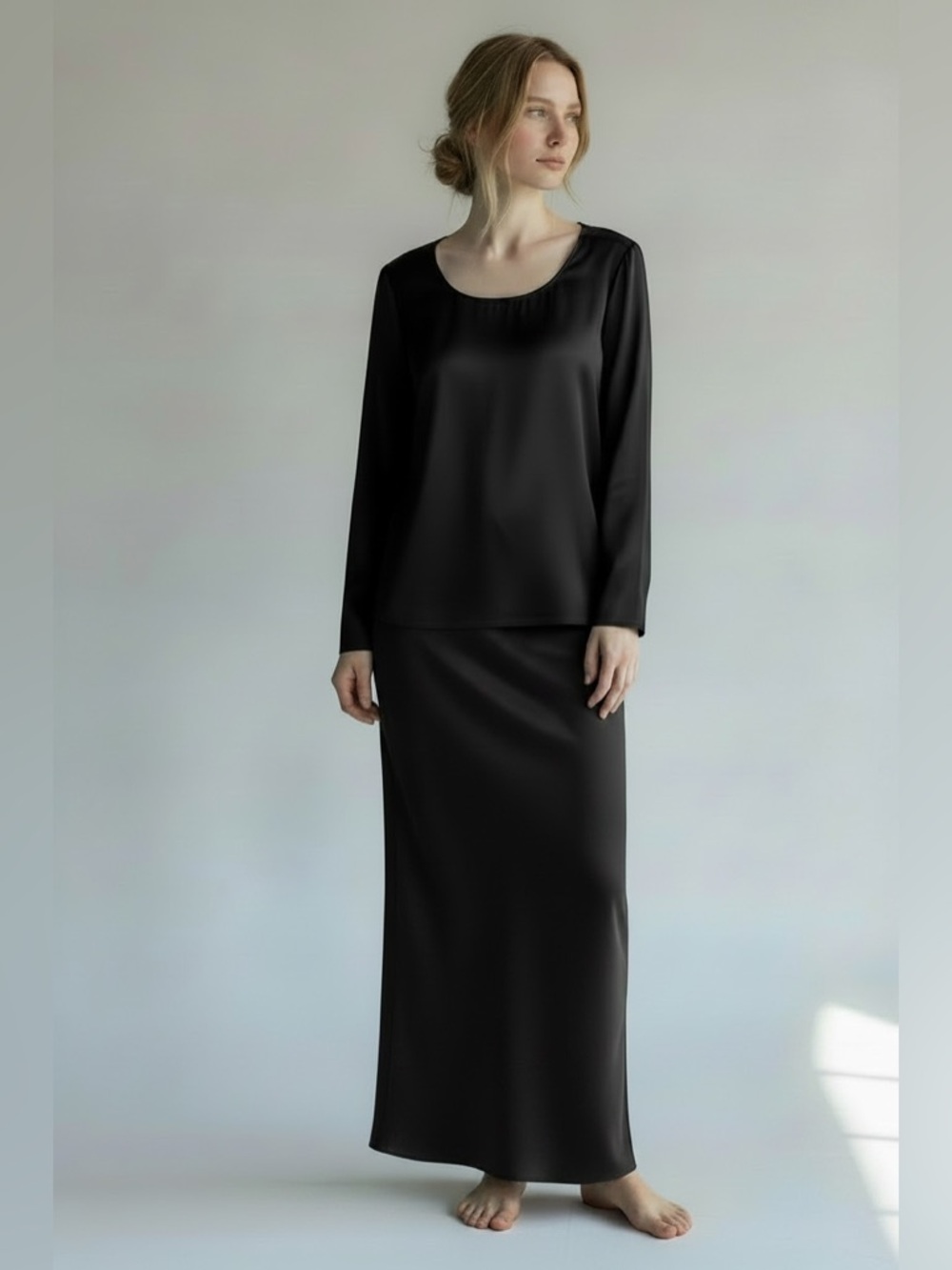 Peter Cohen black Silk blouse Classic old money quiet luxury Tunic M